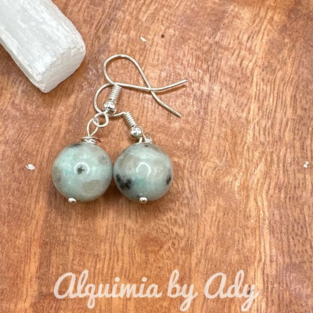 Sesame Jasper silver statement big 12 mm spheres dangling earrings
